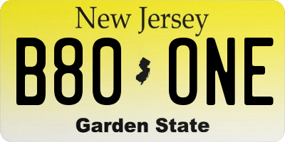 NJ license plate B80ONE