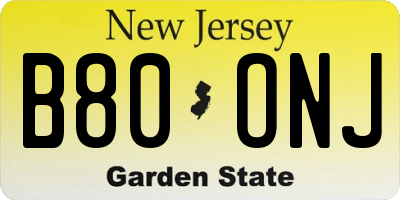 NJ license plate B80ONJ