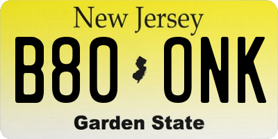 NJ license plate B80ONK