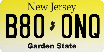 NJ license plate B80ONQ