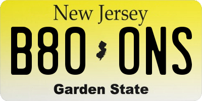 NJ license plate B80ONS