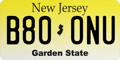 NJ license plate B80ONU