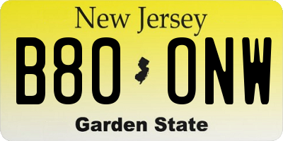 NJ license plate B80ONW