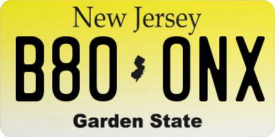 NJ license plate B80ONX