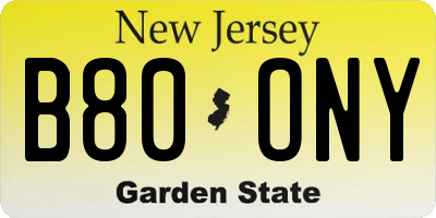 NJ license plate B80ONY