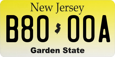 NJ license plate B80OOA