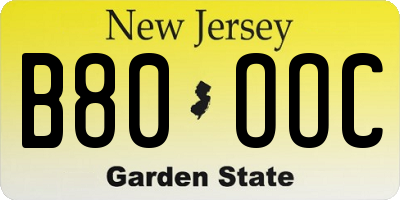 NJ license plate B80OOC
