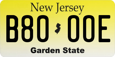 NJ license plate B80OOE