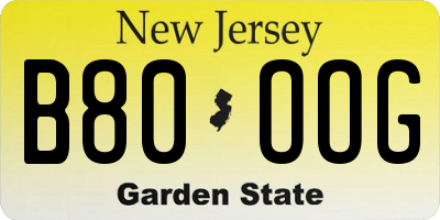 NJ license plate B80OOG