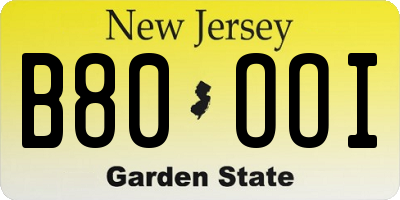 NJ license plate B80OOI