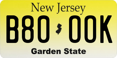 NJ license plate B80OOK