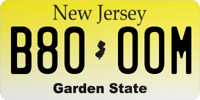 NJ license plate B80OOM