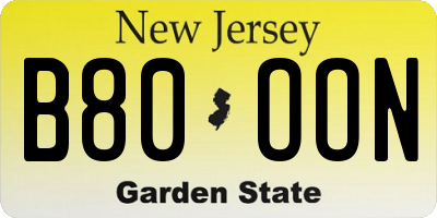NJ license plate B80OON