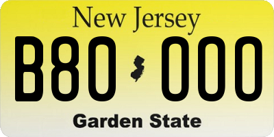 NJ license plate B80OOO