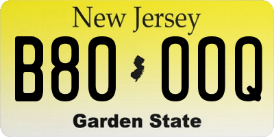 NJ license plate B80OOQ