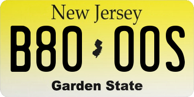 NJ license plate B80OOS