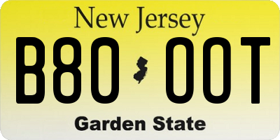 NJ license plate B80OOT