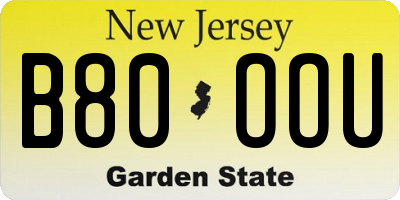 NJ license plate B80OOU