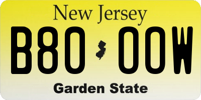 NJ license plate B80OOW