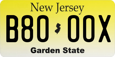 NJ license plate B80OOX