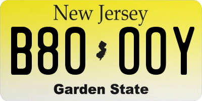 NJ license plate B80OOY