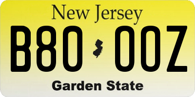 NJ license plate B80OOZ