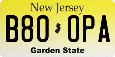 NJ license plate B80OPA