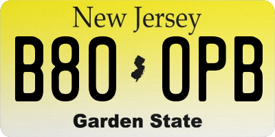 NJ license plate B80OPB