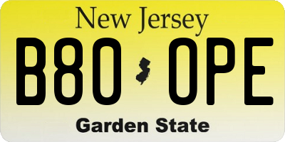 NJ license plate B80OPE