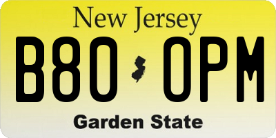 NJ license plate B80OPM