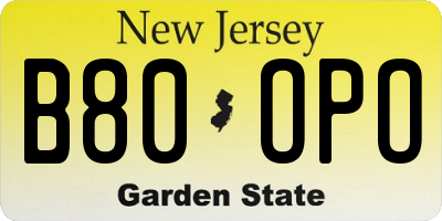 NJ license plate B80OPO