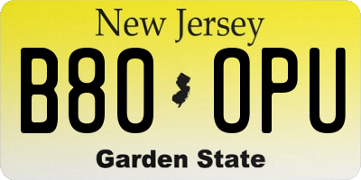 NJ license plate B80OPU