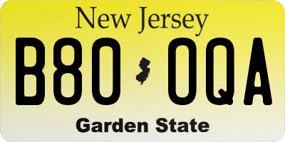 NJ license plate B80OQA