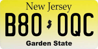 NJ license plate B80OQC
