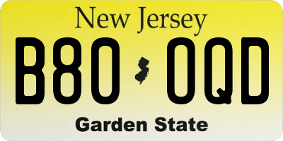 NJ license plate B80OQD