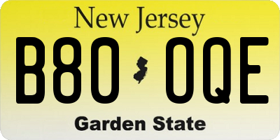 NJ license plate B80OQE