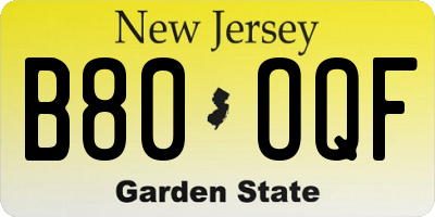 NJ license plate B80OQF