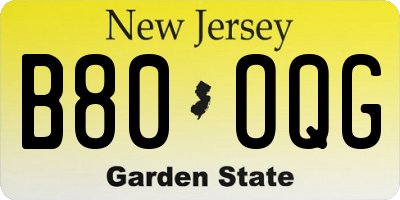 NJ license plate B80OQG