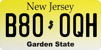 NJ license plate B80OQH
