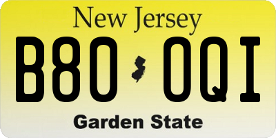 NJ license plate B80OQI