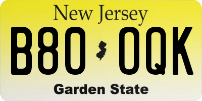 NJ license plate B80OQK