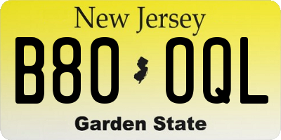 NJ license plate B80OQL