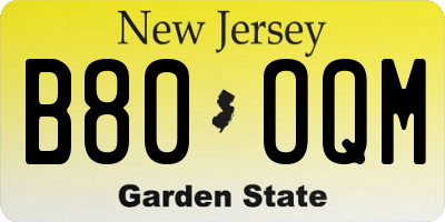 NJ license plate B80OQM