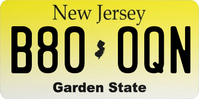 NJ license plate B80OQN