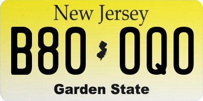 NJ license plate B80OQO