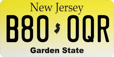 NJ license plate B80OQR