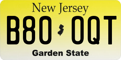 NJ license plate B80OQT
