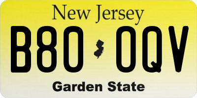 NJ license plate B80OQV