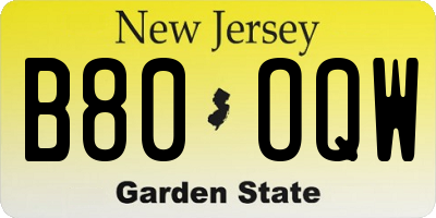 NJ license plate B80OQW
