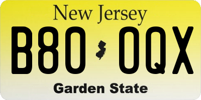 NJ license plate B80OQX